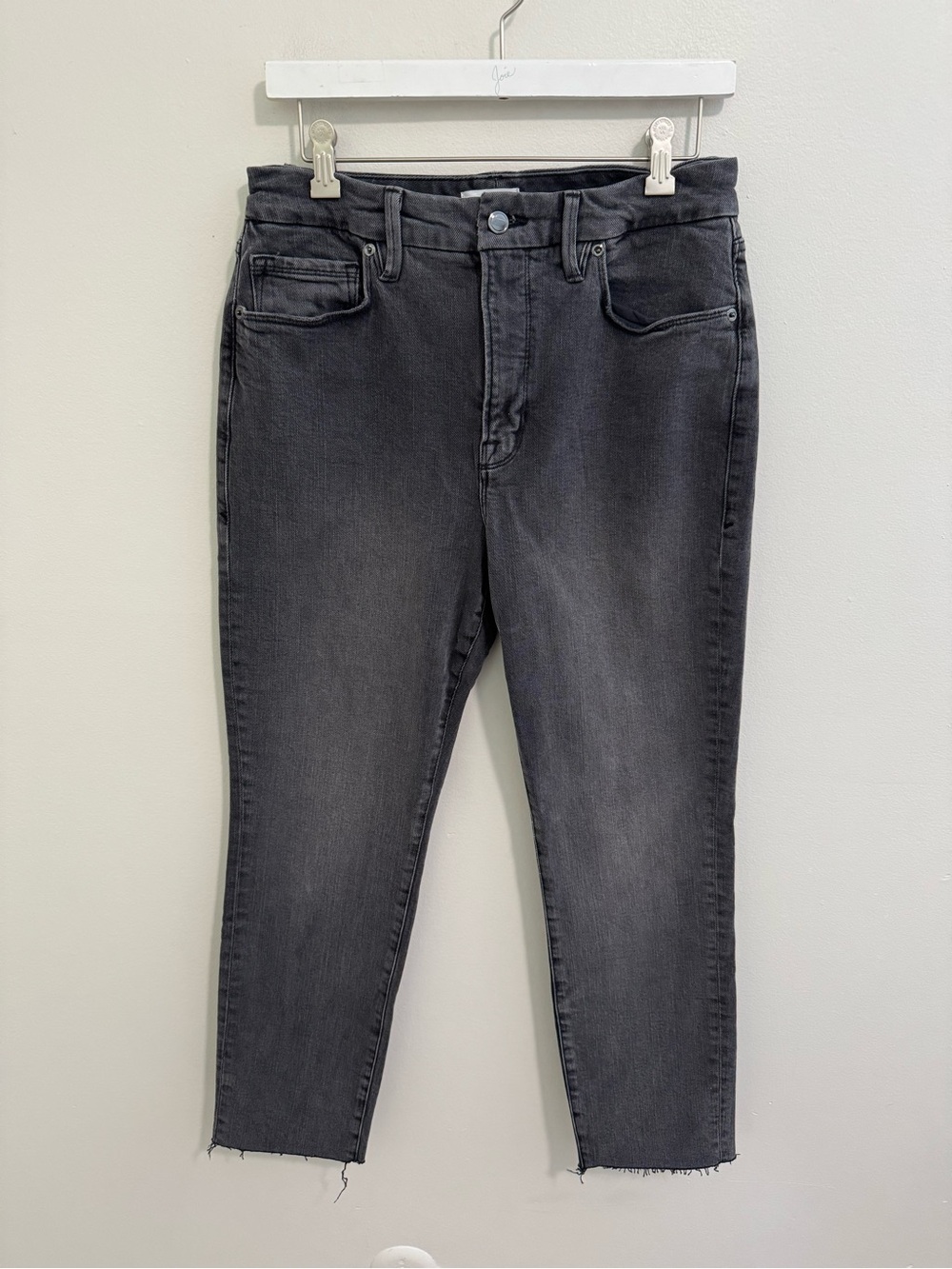 Good American Grey Raw Hem Jeans
